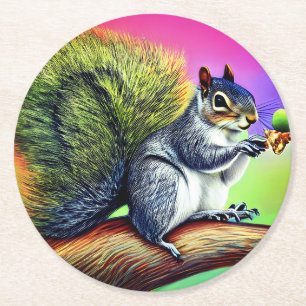 Cute Squirrel on the Branch-47563 Round Paper Coaster