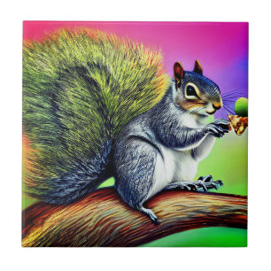 Cute Squirrel on the Branch Ceramic Tile