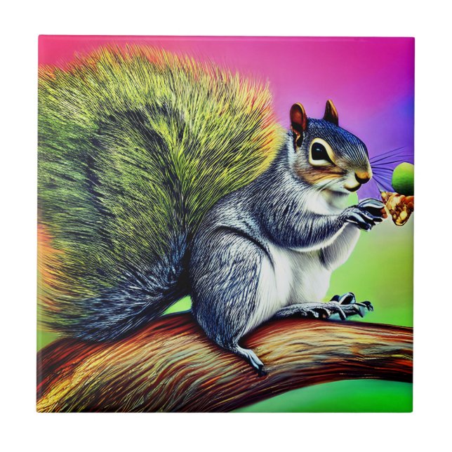 Cute Squirrel on the Branch  Ceramic Tile (Front)