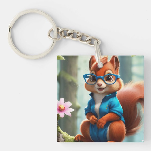 Cute Squirrel on the Branch of Tree-57400 Key Ring (Front)