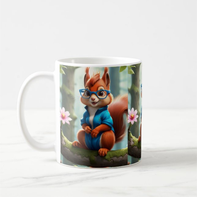 Cute Squirrel on the Branch of Tree Coffee Mug (Left)