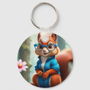 Cute Squirrel on the Branch of Tree Key Ring