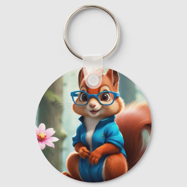 Cute Squirrel on the Branch of Tree Key Ring (Front)