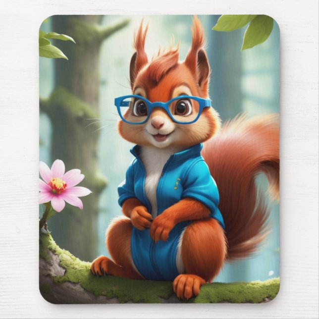 Cute Squirrel on the Branch of Tree Mouse Pad (Front)