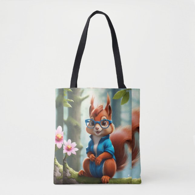 Cute Squirrel on the Branch of Tree Tote Bag (Front)