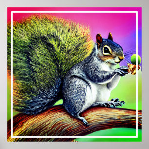 Cute Squirrel on the Branch Poster
