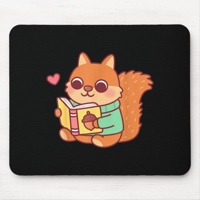 Cute squirrel reading a book lovers anime kawaii mouse pad (Front)