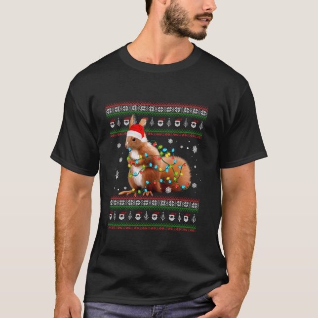 Cute Squirrel Santa s Hat Ugly Christmas Sweater T (Front)