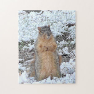 Cute Squirrel Standing up in Snow Winter Jigsaw Puzzle