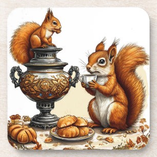 Cute Squirrel Tea Time Coaster Woodland Animals