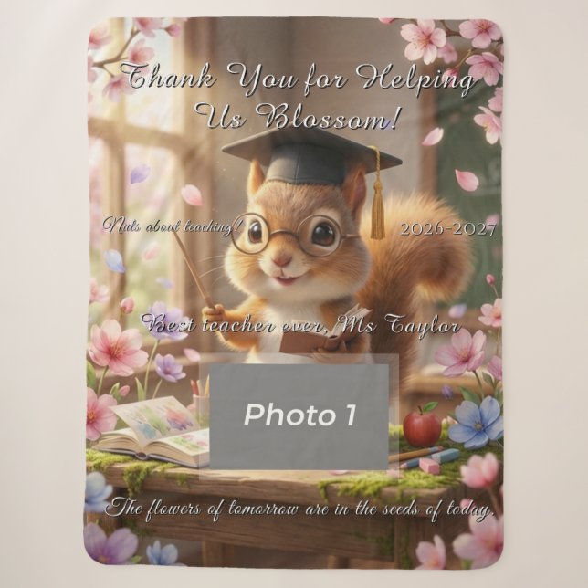 Cute Squirrel Teacher Appreciation Blossom Blanket (Front)