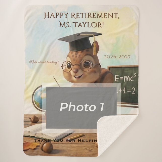 Cute Squirrel Teacher Retirement Blanket Year (Front)