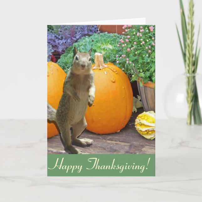 Cute Squirrel Thanksgiving Holiday Card (Front)