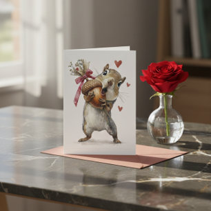 Cute Squirrel Valentine Card with Acorn and Hearts