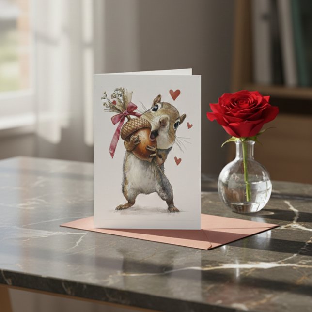 Cute Squirrel Valentine Card with Acorn and Hearts (Creator Uploaded)