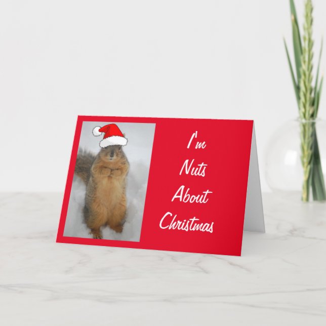 Cute Squirrel wearing a Santa Claus Hat Card (Front)