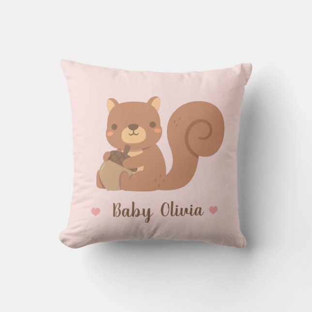 Cute Squirrel With Acorn Baby Girl Nursery Decor Cushion (Front)