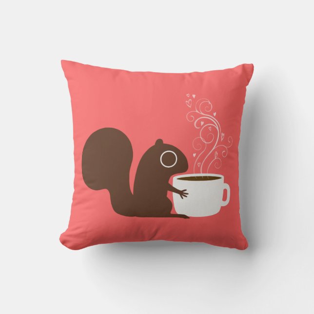 Cute Squirrel with Coffee | Whimsical Animal Art Cushion (Front)