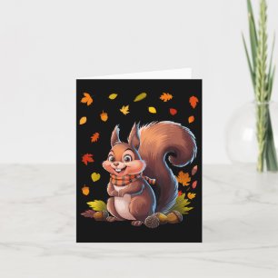 Cute Squirrel With Fall Leaves Autumn Animal Thank Card