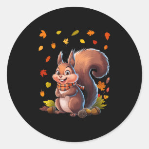Cute Squirrel With Fall Leaves Autumn Animal Thank Classic Round Sticker