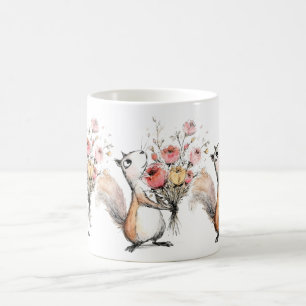 Cute Squirrel with Flower Bouquet Coffee Mug
