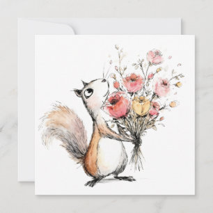 Cute Squirrel with Flower Bouquet Invitation