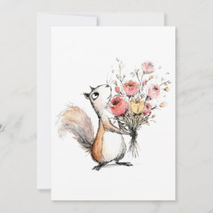 Cute Squirrel with Flower Bouquet Invitation