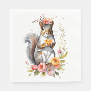 Cute Squirrel with Flowers Napkin