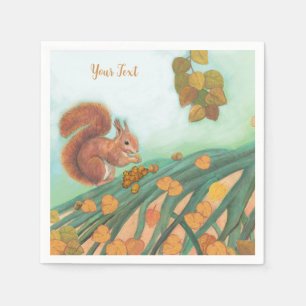 Cute Squirrel with hazelnuts illustration custom Napkin