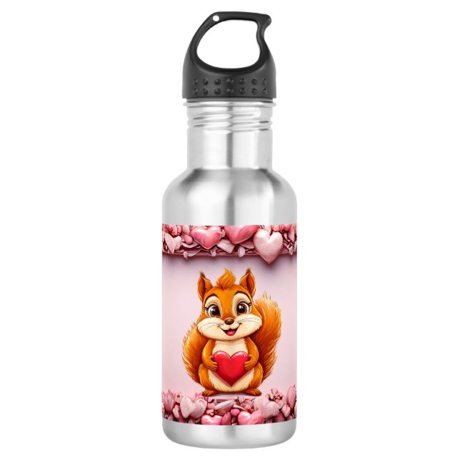 Cute squirrel with heart 532 ml water bottle (Front)