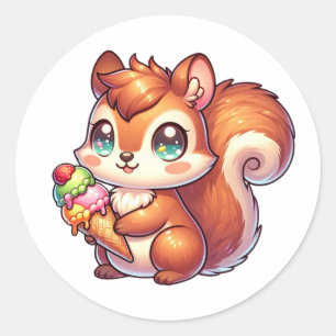 cute squirrel with ice cream cone classic round sticker