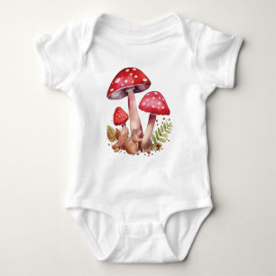 Cute Squirrel with Red Mushrooms Baby Bodysuit