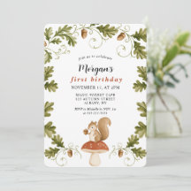 Cute Squirrel Woodland Forest Kids 1st Birthday
