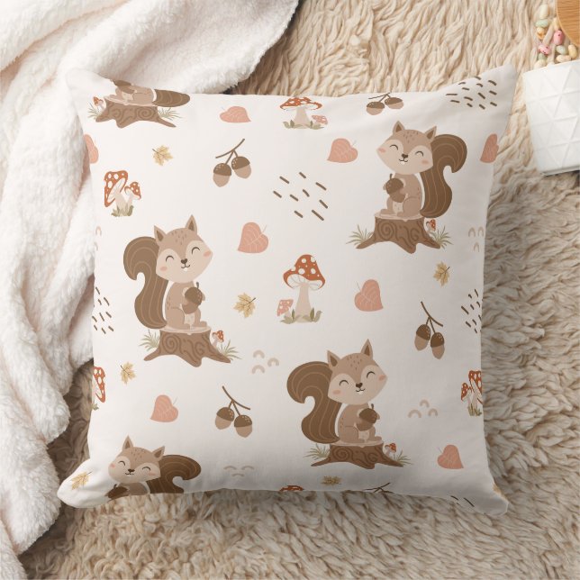 Cute Squirrel Woodland Forest Pattern Cushion (Blanket)