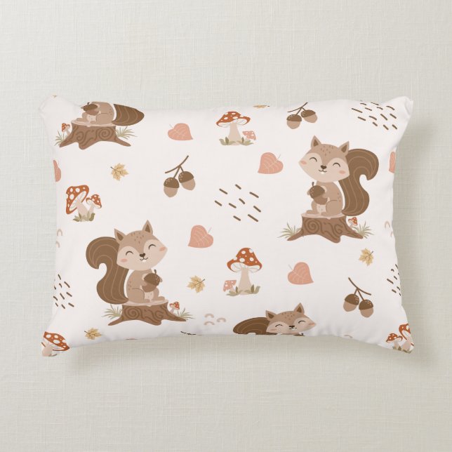 Cute Squirrel Woodland Forest Pattern Decorative Cushion (Front)