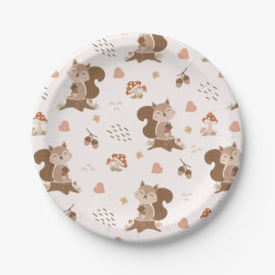Cute Squirrel Woodland Forest Pattern Paper Plate