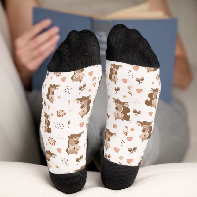 Cute Squirrel Woodland Forest Pattern Socks (Bottom)