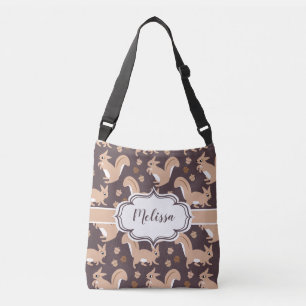 Cute Squirrels and Acorns Custom Name Crossbody Bag