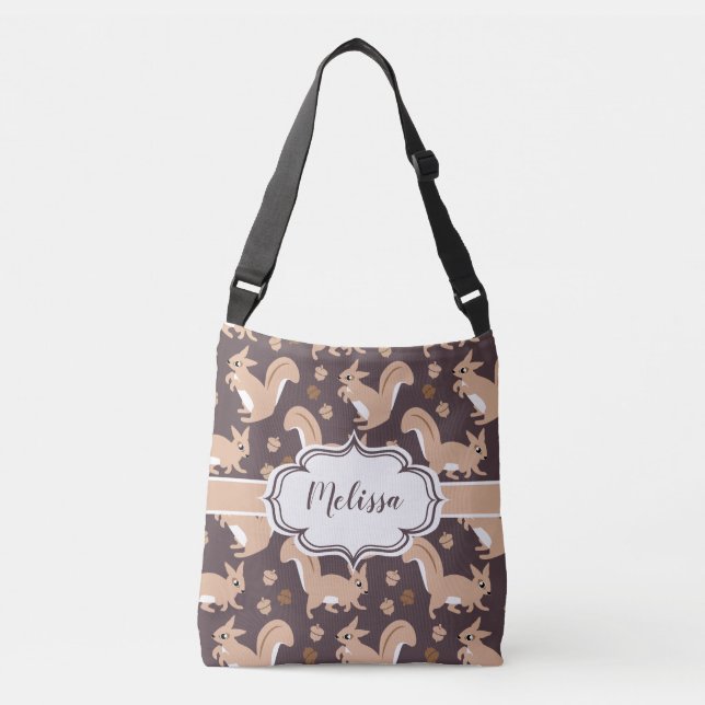 Cute Squirrels and Acorns Custom Name Crossbody Bag (Front)