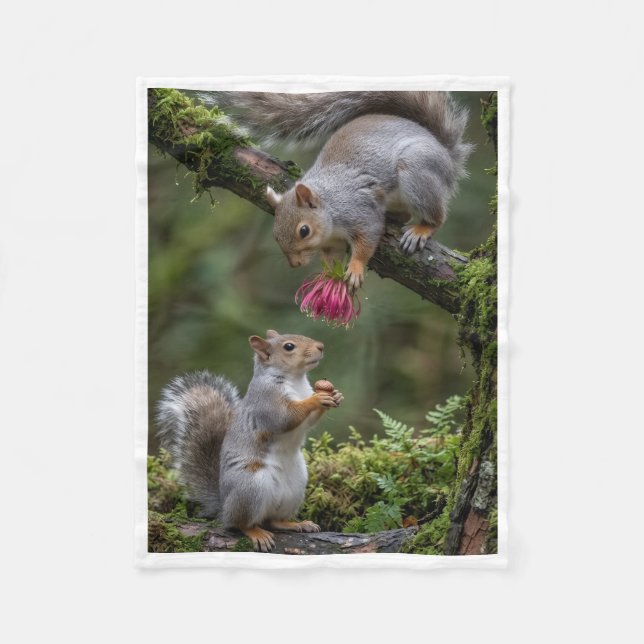 Cute Squirrels and Flower Throw Blanket (Front)