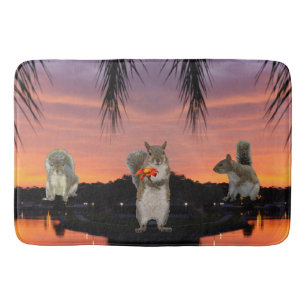 Cute Squirrels at sunset  Bath Mat