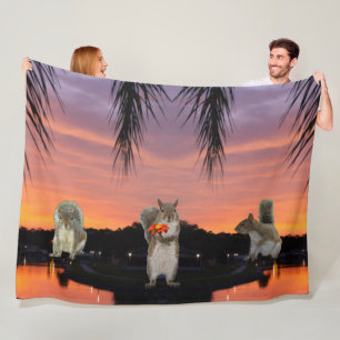 Cute Squirrels at sunset  Fleece Blanket