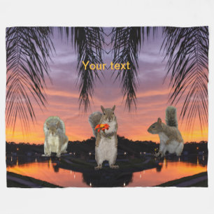 Cute Squirrels at Tropical sunset Fleece Blanket