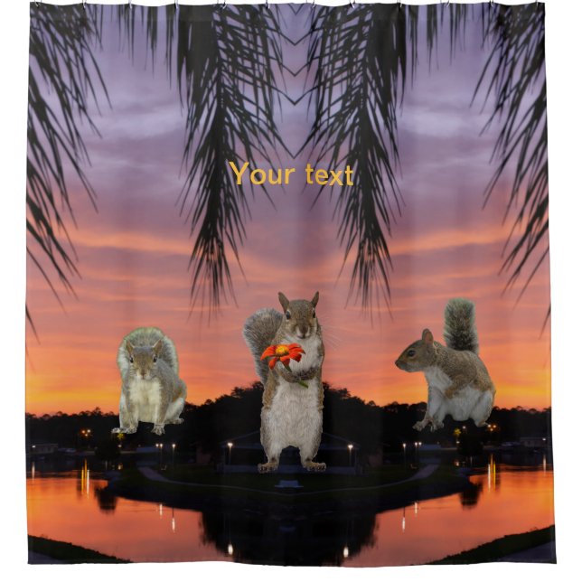 Cute Squirrels at Tropical sunset  Shower Curtain (Front)