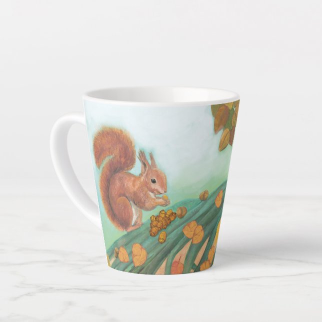 Cute Squirrels Eating Hazelnuts Illustration Latte Mug (Left Angle)