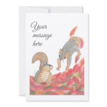 Cute Squirrels Fall Flat message / Thank you Card