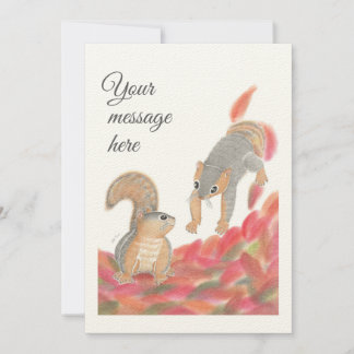 Cute Squirrels Fall Flat message / Thank you Card