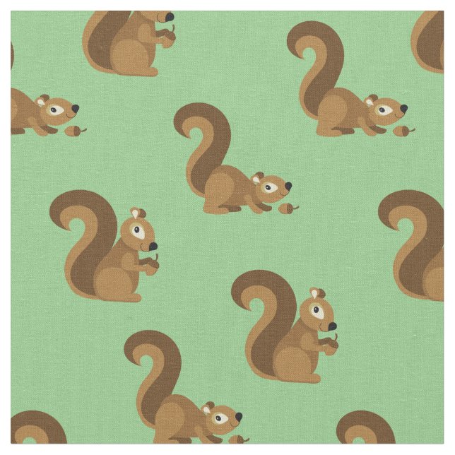 Cute Squirrels Kids Cartoon Fabric (Close Up)