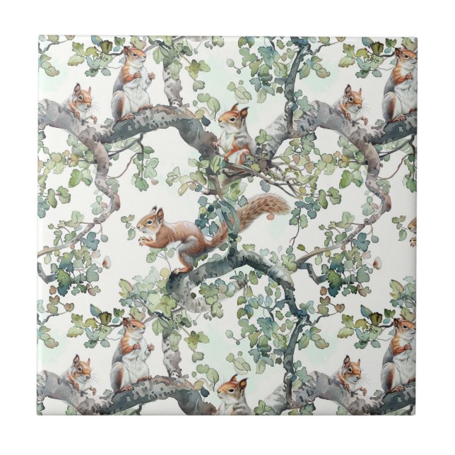 Cute squirrels pattern ceramic tile (Front)