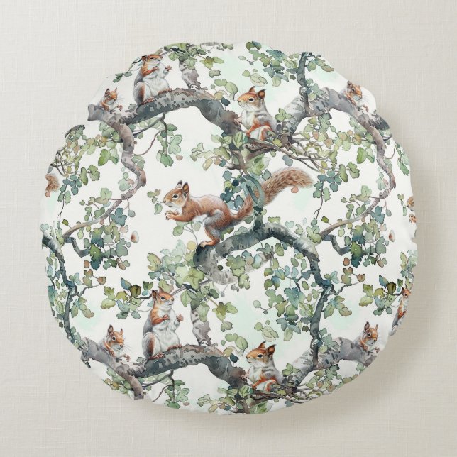 Cute squirrels pattern round cushion (Front)